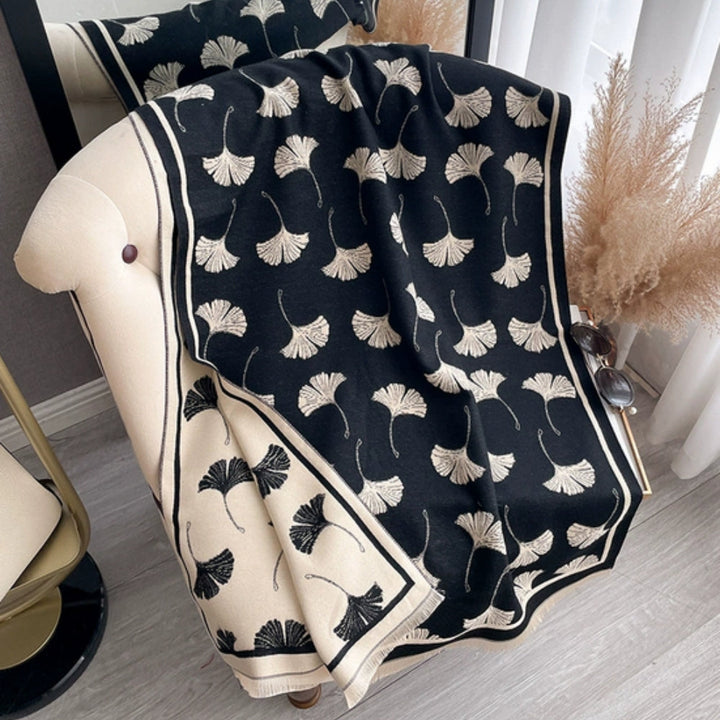 Schaltuch Ginkgomuster wendbar