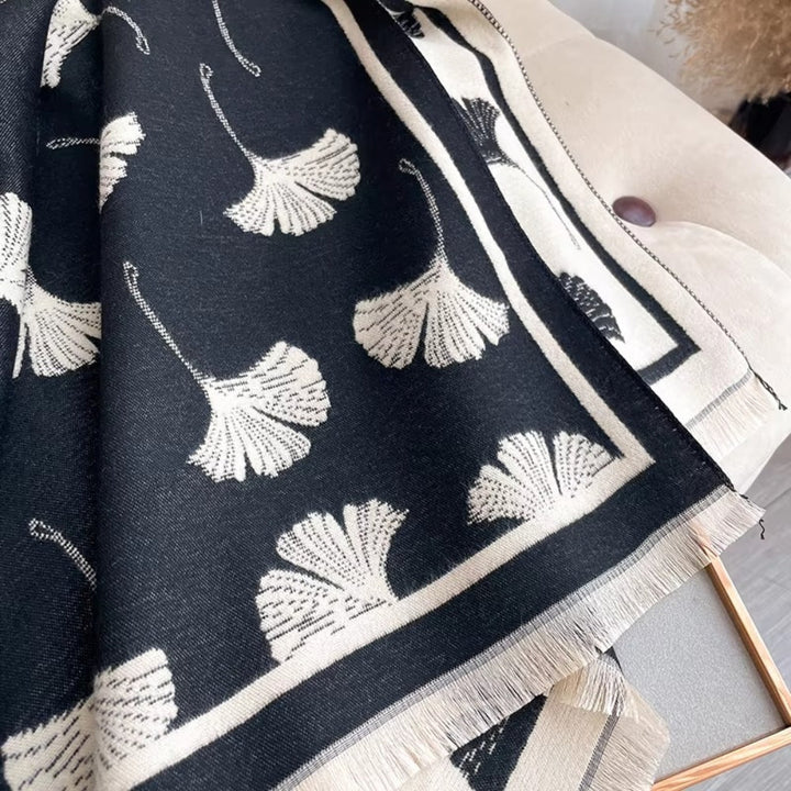 Schaltuch Ginkgomuster wendbar