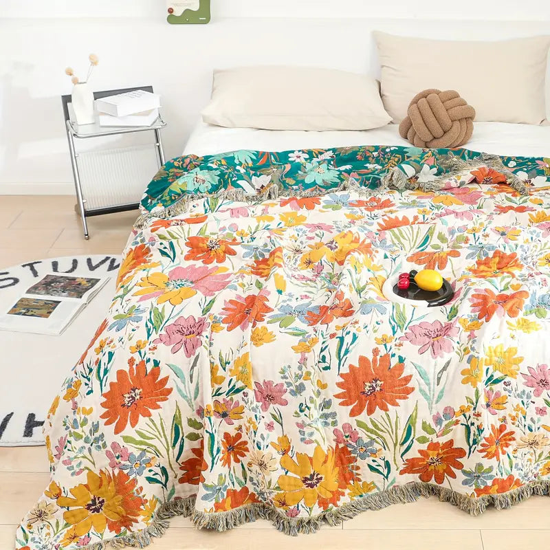Baumwoll-Decke mit Blumenmuster 200 x 230 cm