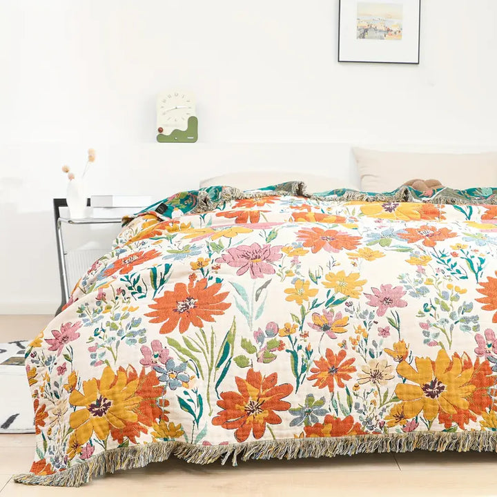 Baumwoll-Decke mit Blumenmuster 200 x 230 cm
