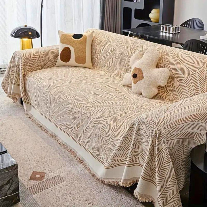 Chenille-Sofaüberwurf mit Blattmuster, rutschhemmend