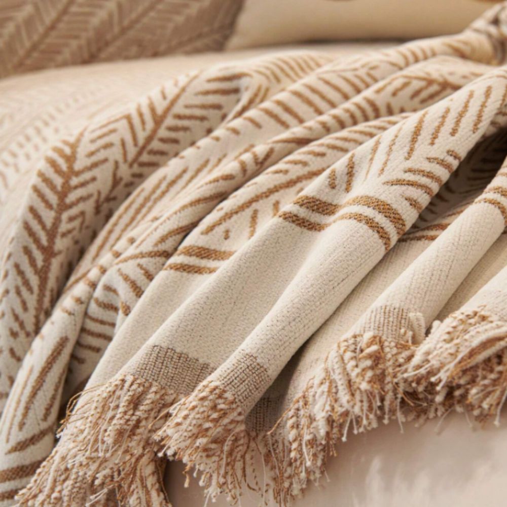 Chenille-Sofaüberwurf mit Blattmuster, rutschhemmend