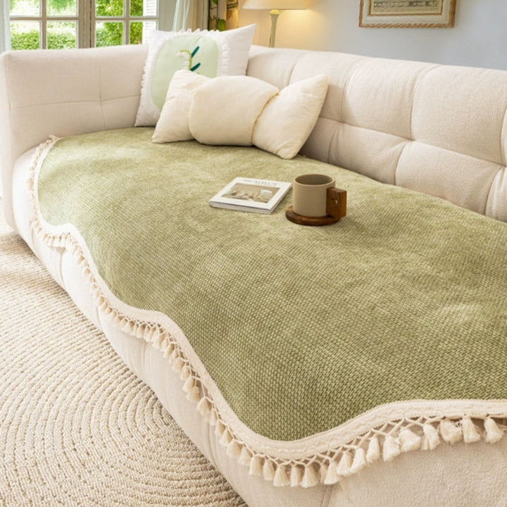 Sofaüberwurf Chenille gewebt mit Quasten