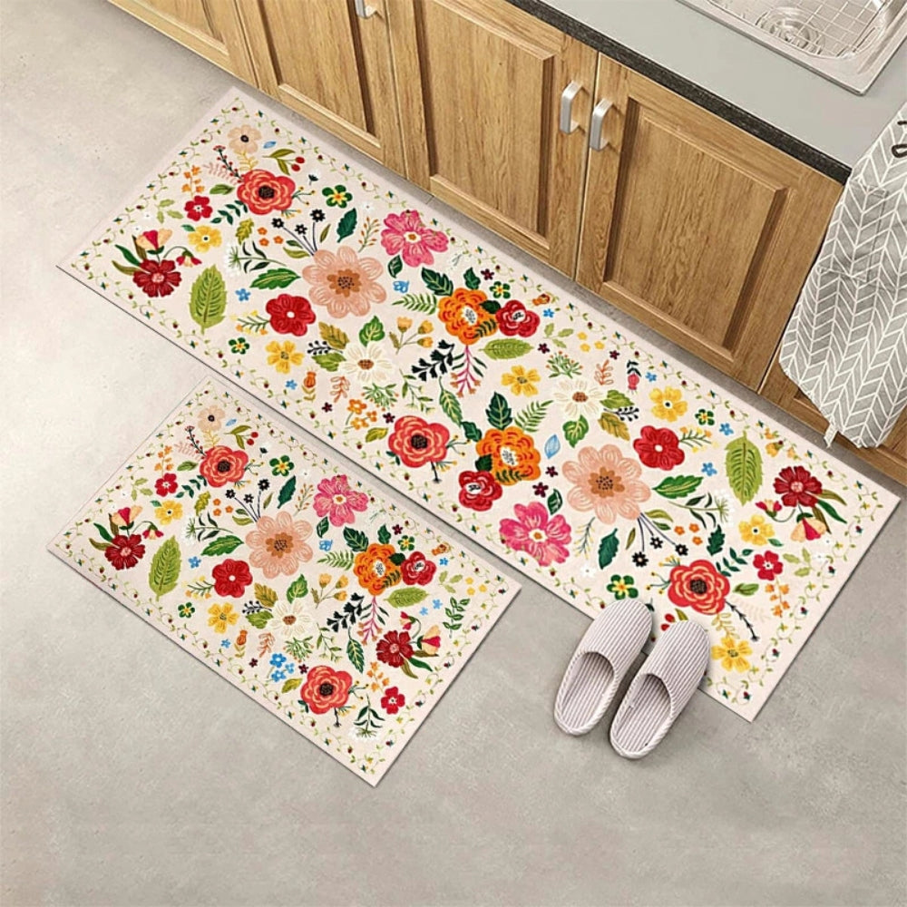 Lot de 2 tapis de cuisine rembourrés à fleurs