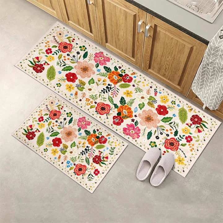 Lot de 2 tapis de cuisine rembourrés à fleurs