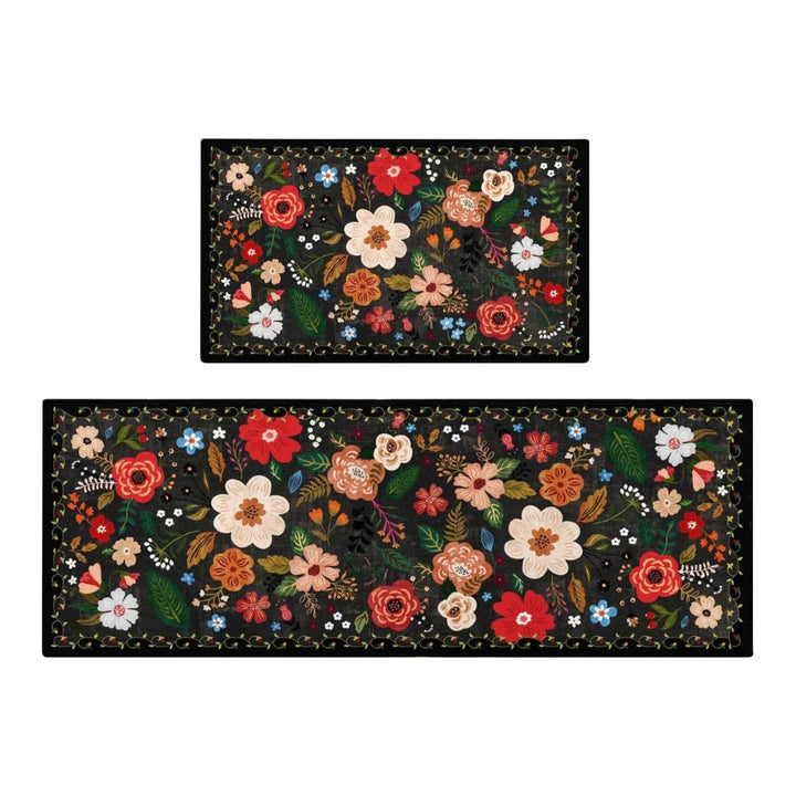 Lot de 2 tapis de cuisine rembourrés à fleurs