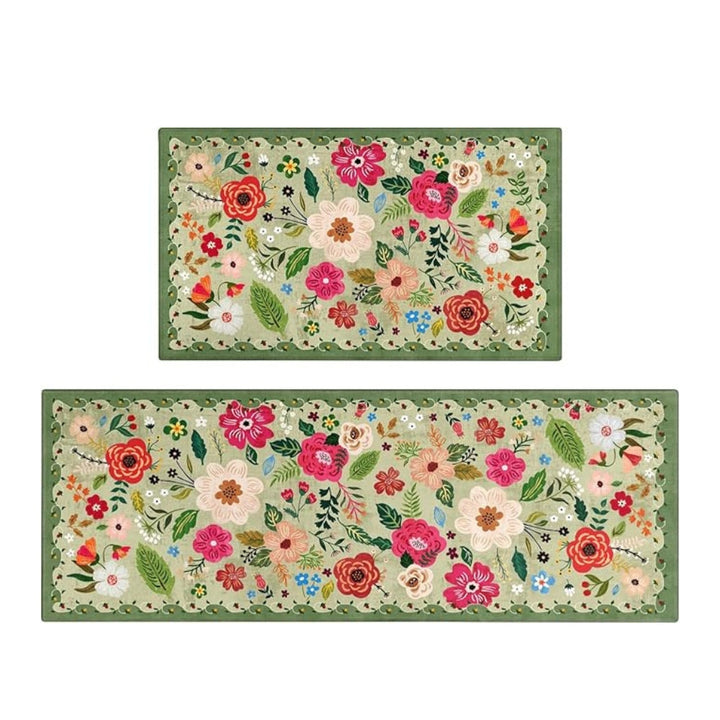 Lot de 2 tapis de cuisine rembourrés à fleurs