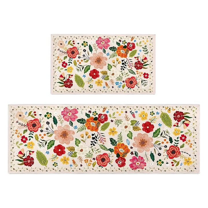 Lot de 2 tapis de cuisine rembourrés à fleurs