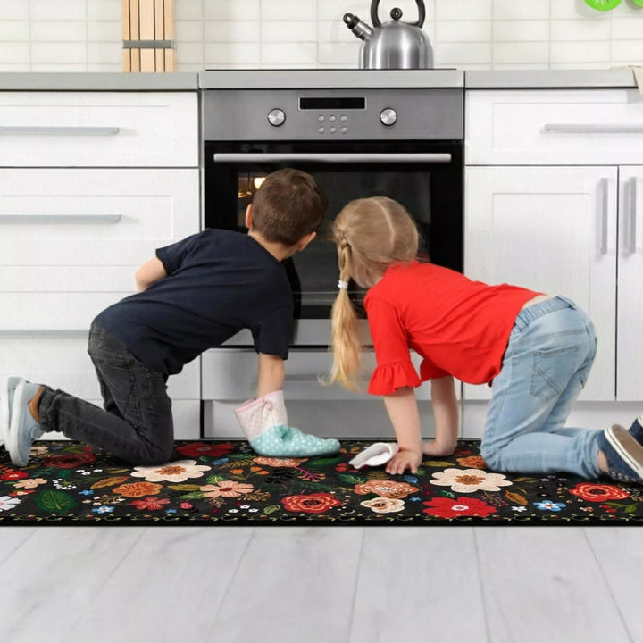 Lot de 2 tapis de cuisine rembourrés à fleurs