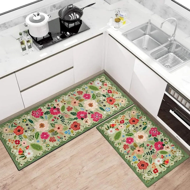 Lot de 2 tapis de cuisine rembourrés à fleurs