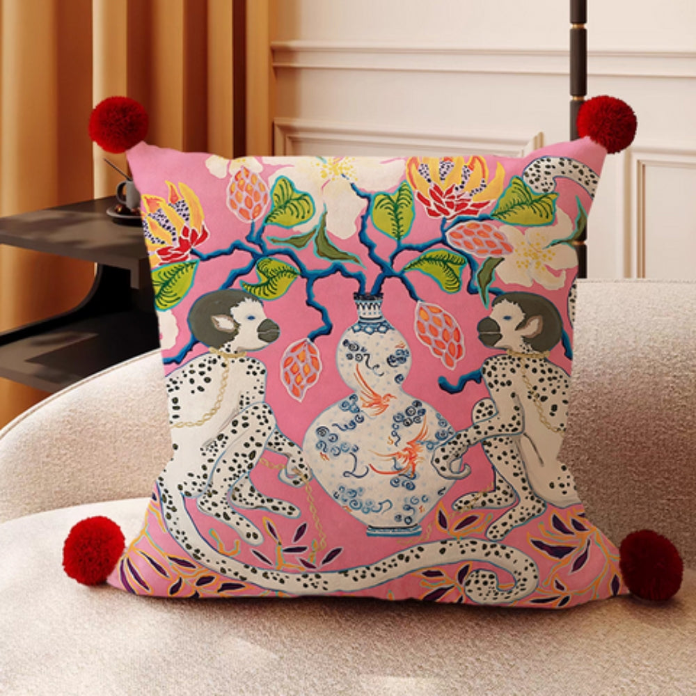 Housse de coussin à motif de singes dans la jungle