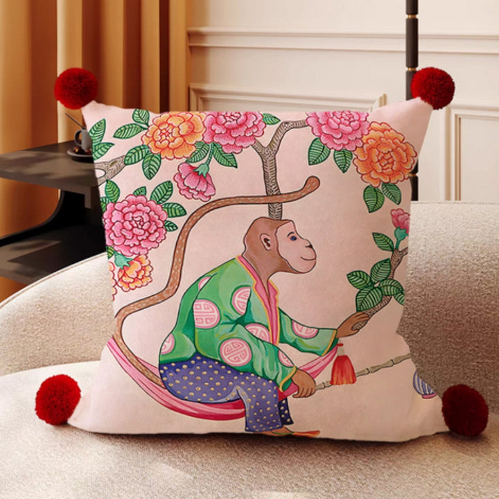 Housse de coussin à motif de singes dans la jungle