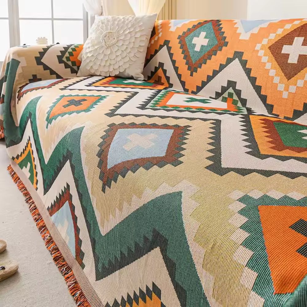 Sofaüberwurf Chenille Aztekenmuster