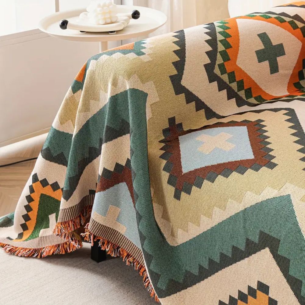 Sofaüberwurf Chenille Aztekenmuster