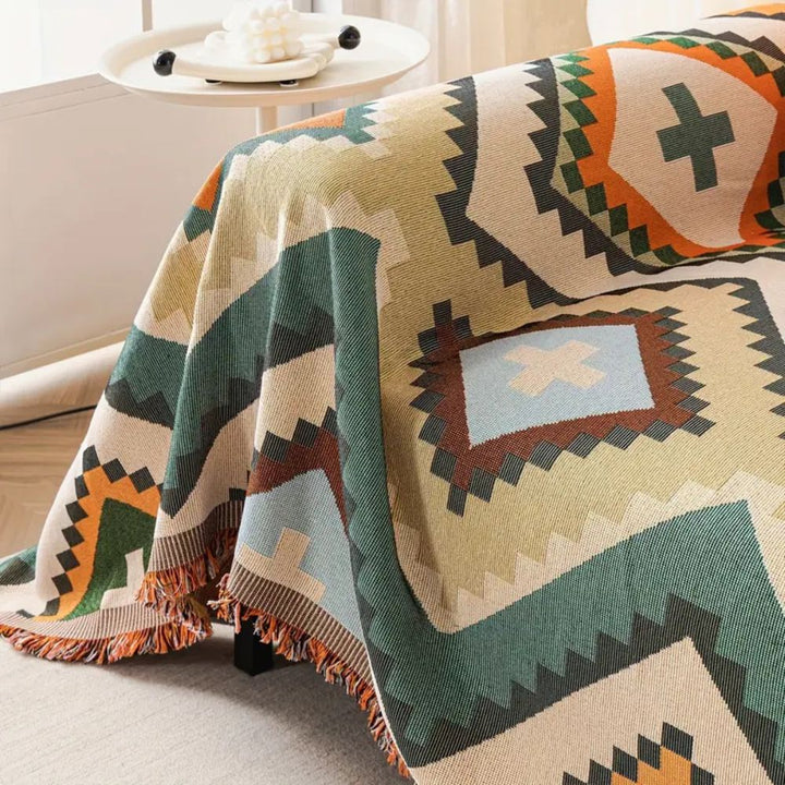 Sofaüberwurf Chenille Aztekenmuster