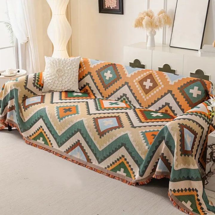 Sofaüberwurf Chenille Aztekenmuster