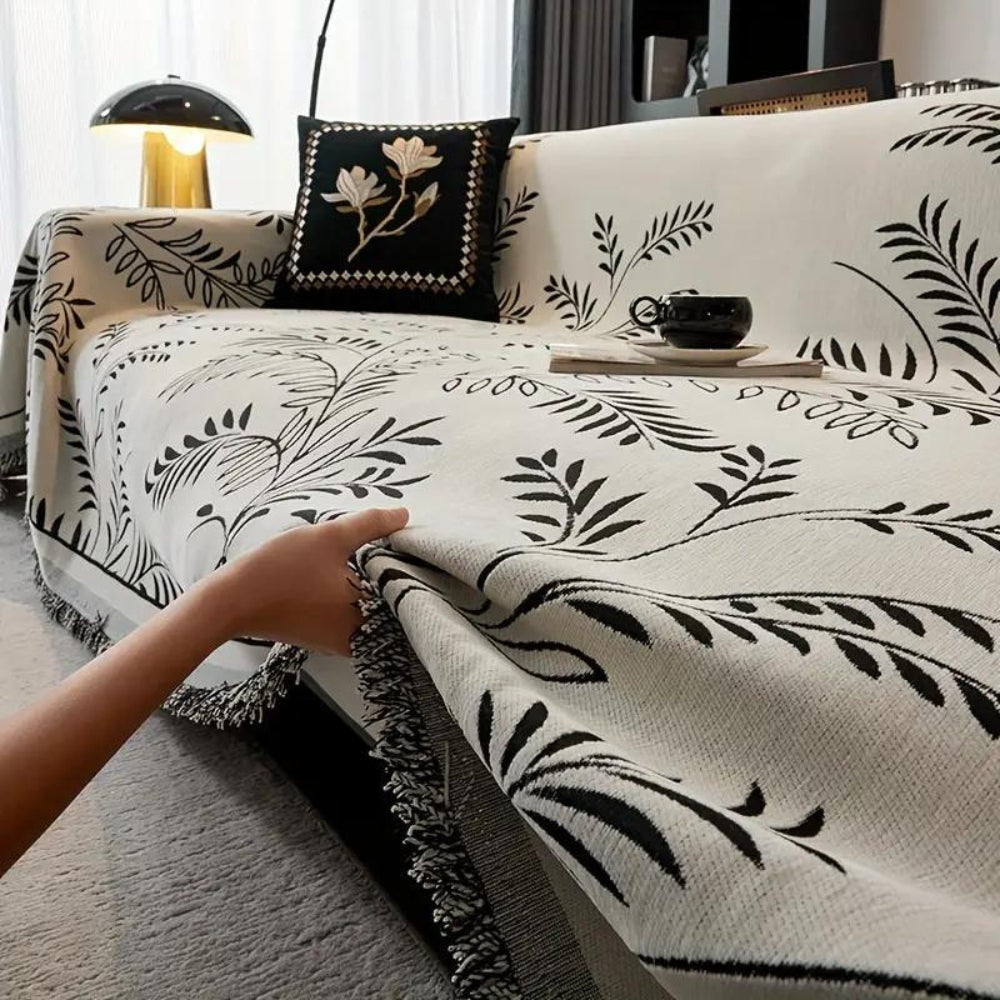 Chenille-Sofaüberwurf mit natürlichem Quastenmuster