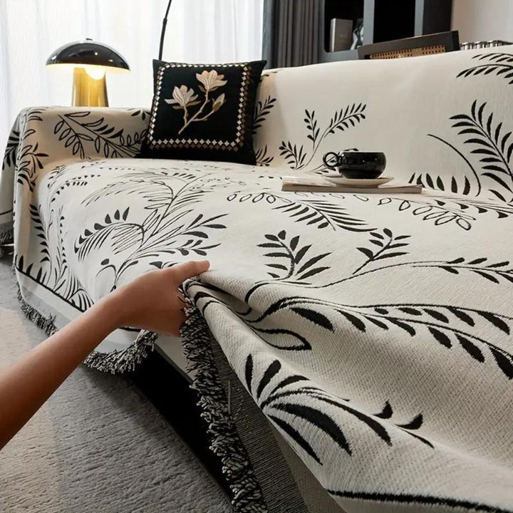 Chenille-Sofaüberwurf mit natürlichem Quastenmuster