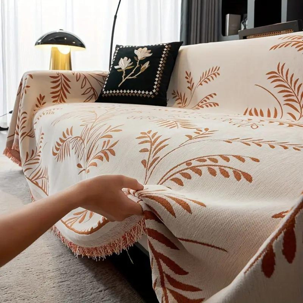 Chenille-Sofaüberwurf mit natürlichem Quastenmuster