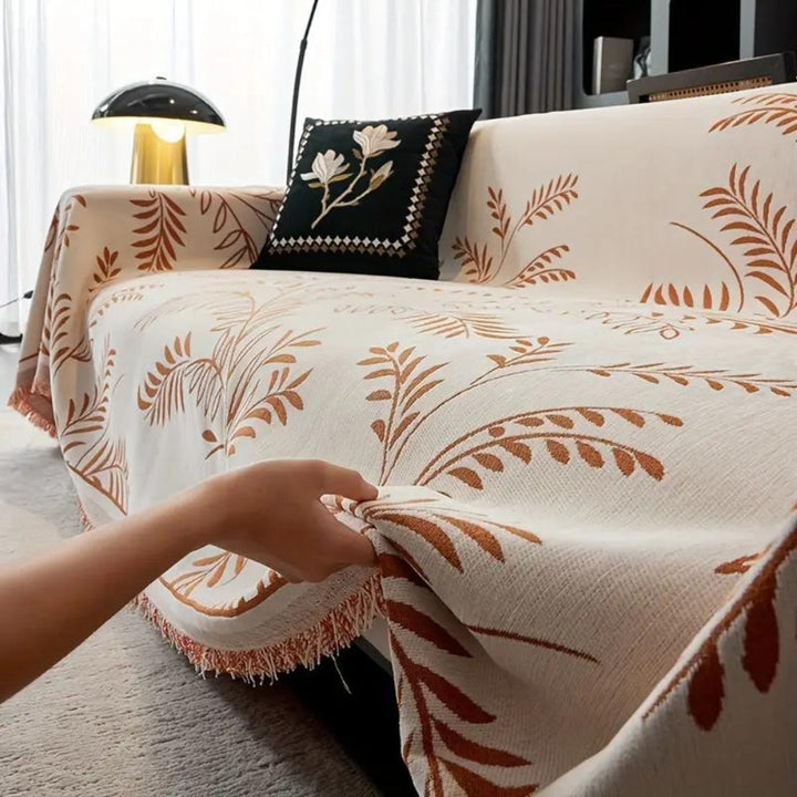 Chenille-Sofaüberwurf mit natürlichem Quastenmuster