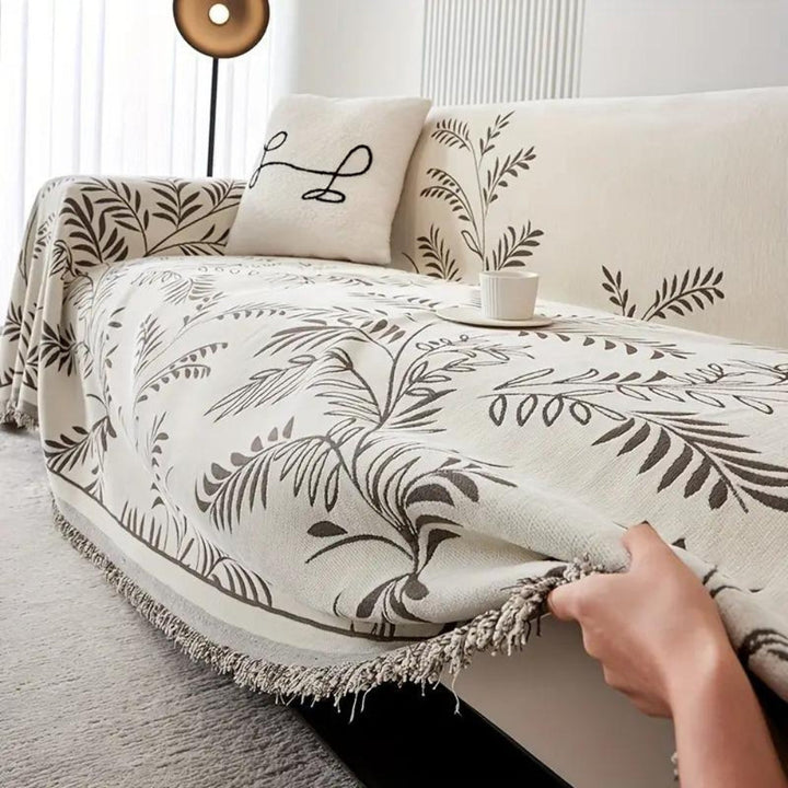 Chenille-Sofaüberwurf mit natürlichem Quastenmuster
