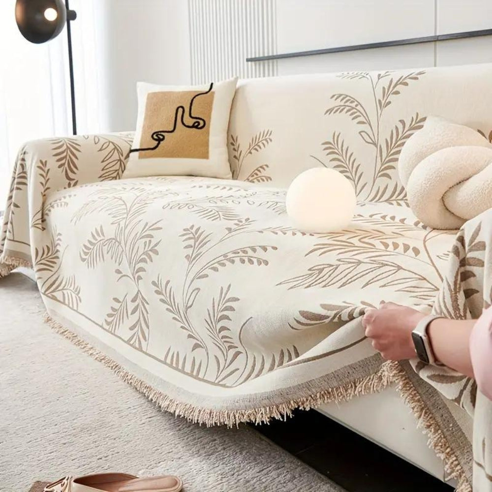 Chenille-Sofaüberwurf mit natürlichem Quastenmuster