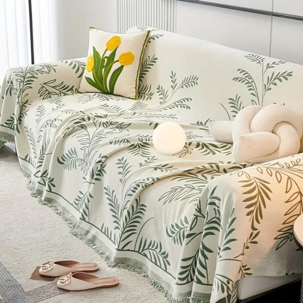 Chenille-Sofaüberwurf mit natürlichem Quastenmuster