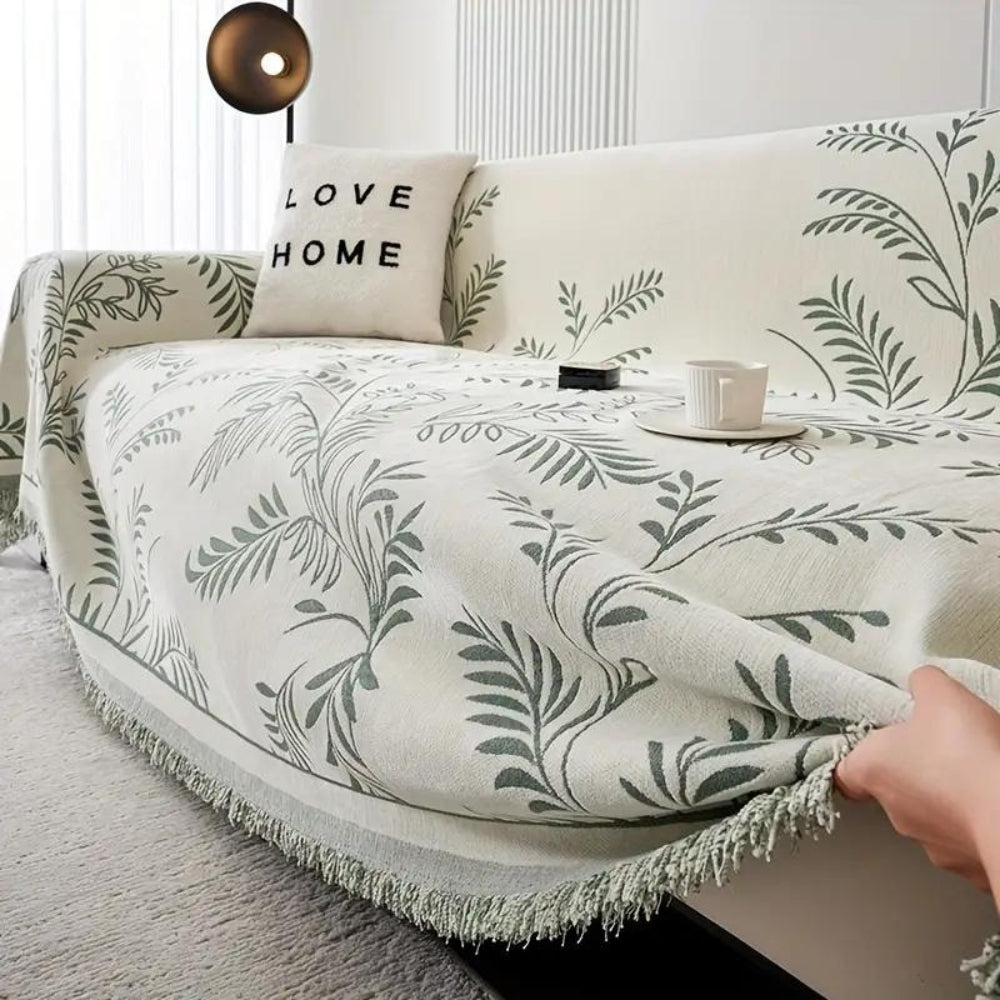 Chenille-Sofaüberwurf mit natürlichem Quastenmuster