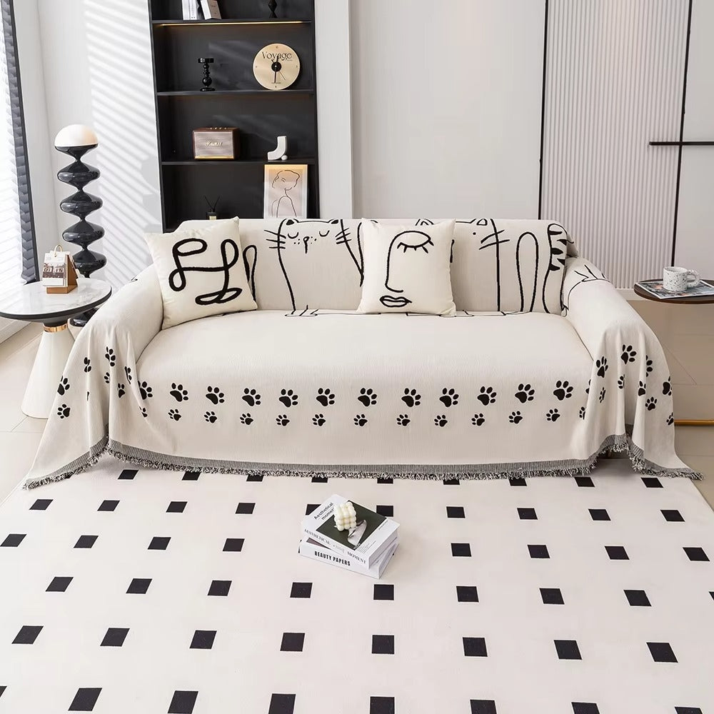 Sofaüberwurf Chenille Pfotenmuster