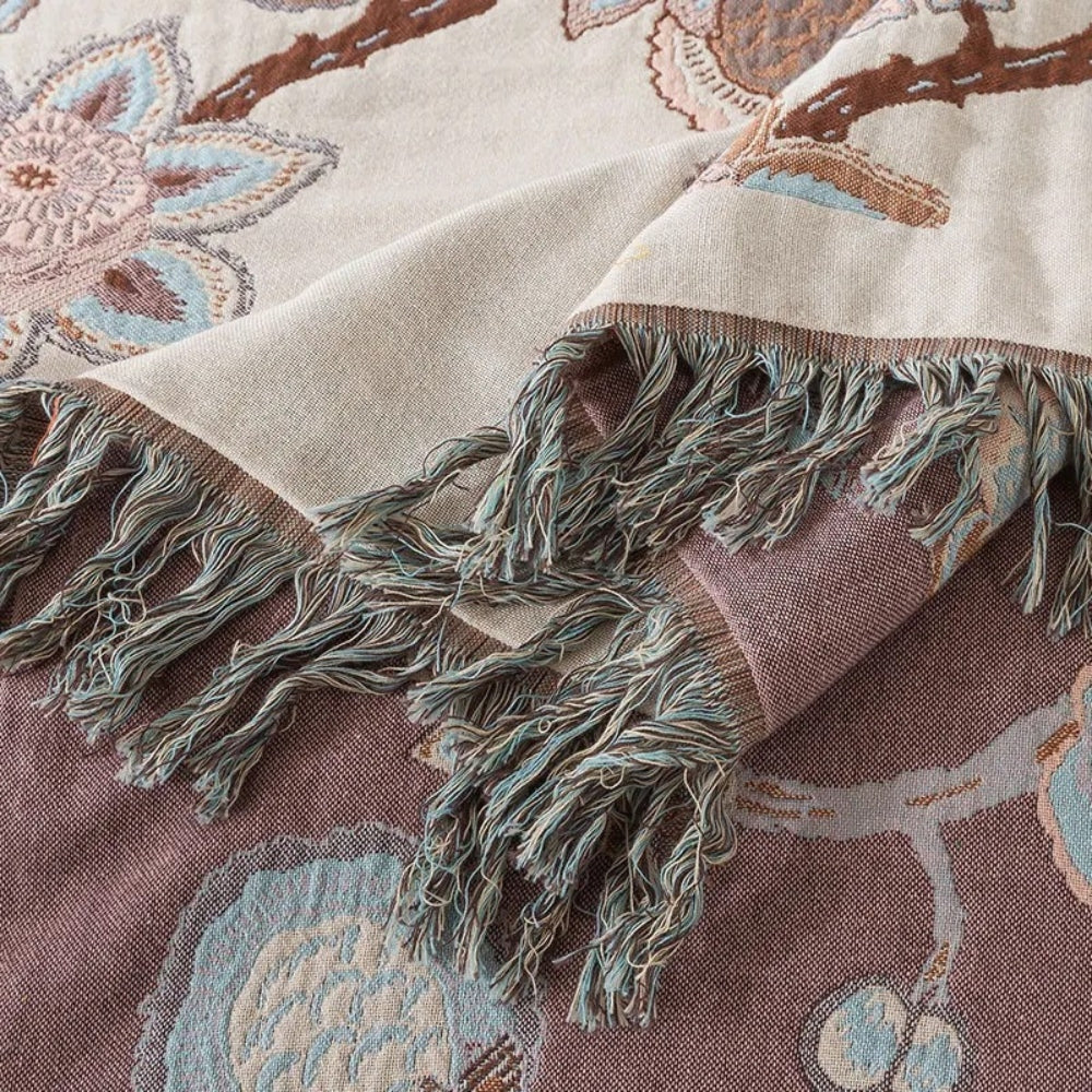 Tagesdecke aus Jacquard-Baumwolle mit Orchideen und Quasten