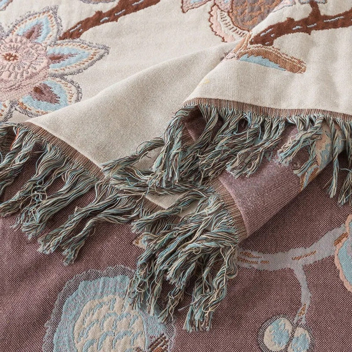 Tagesdecke aus Jacquard-Baumwolle mit Orchideen und Quasten