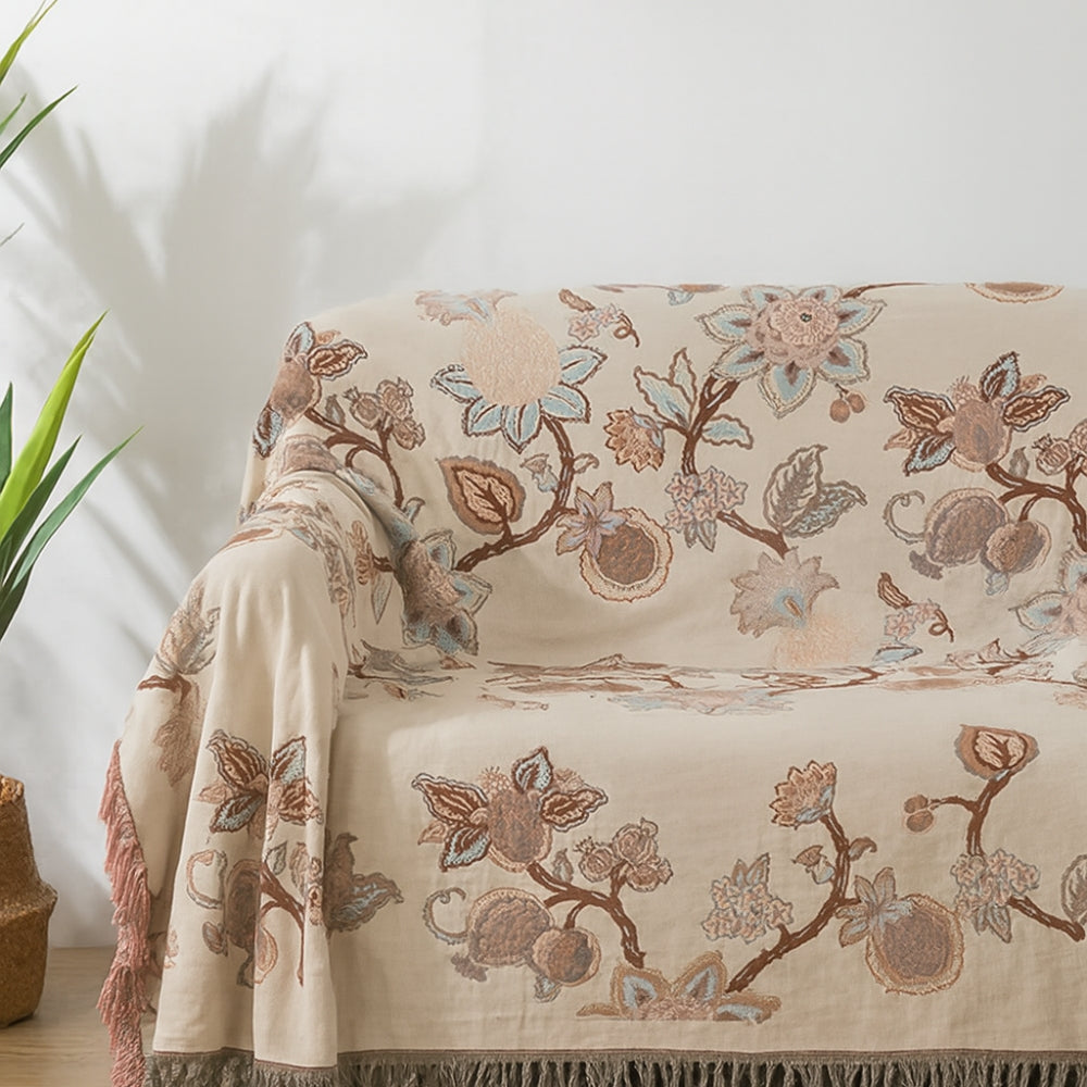 Tagesdecke aus Jacquard-Baumwolle mit Orchideen und Quasten