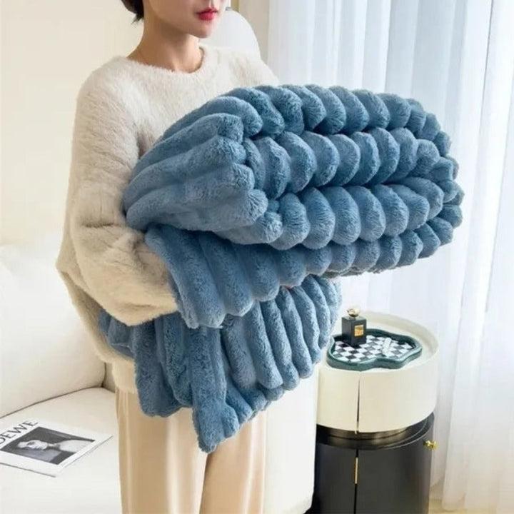 Plaid en fausse fourrure à texture rayée