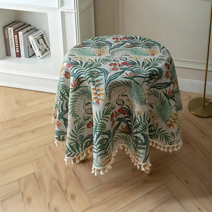Nappe ronde à fleurs rétro et glands