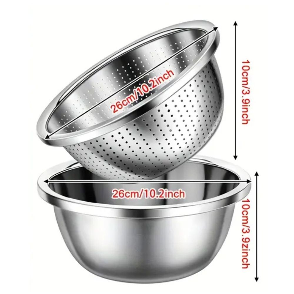 Set bol et passoire en acier inoxydable brossé