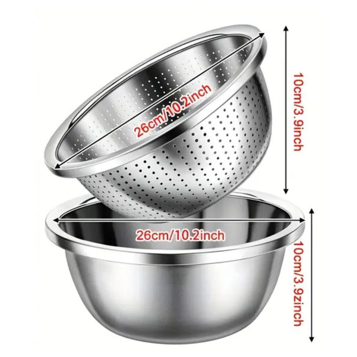 Set bol et passoire en acier inoxydable brossé