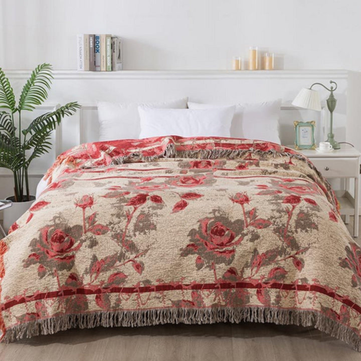 Gesteppte florale Jacquard-Tagesdecke aus Baumwolle