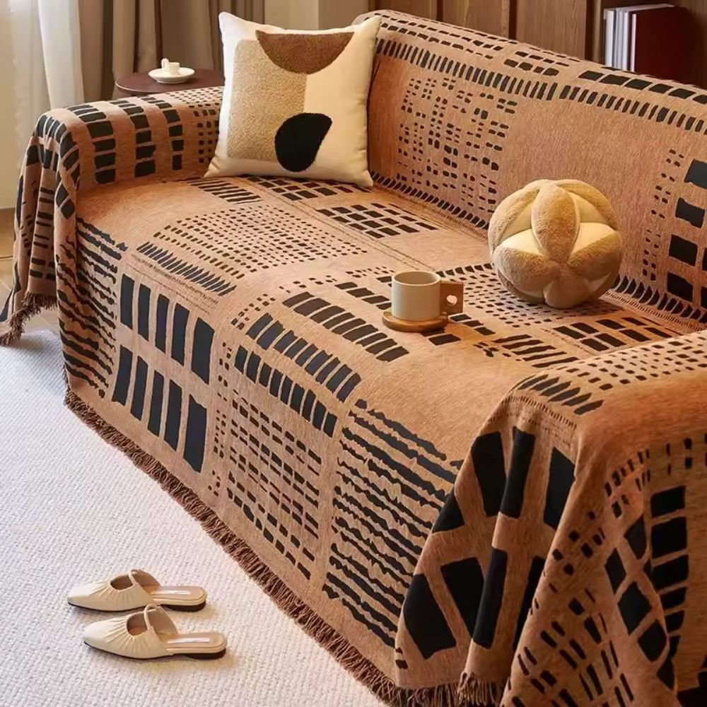 Sofaüberwurf Chenille Savanne geometrisch