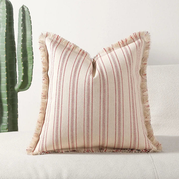 Kissenbezug Jacquard Streifen mit Fransen 45x45 cm
