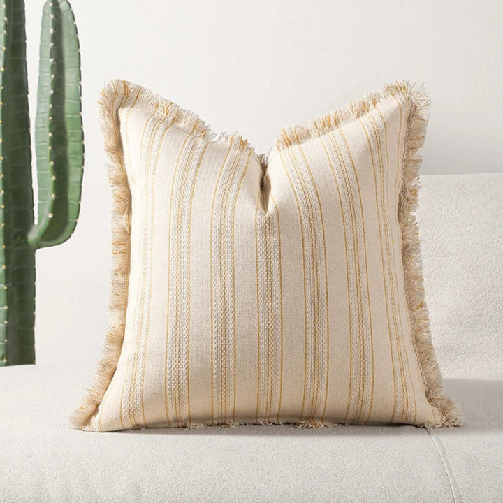 Kissenbezug Jacquard Streifen mit Fransen 45x45 cm