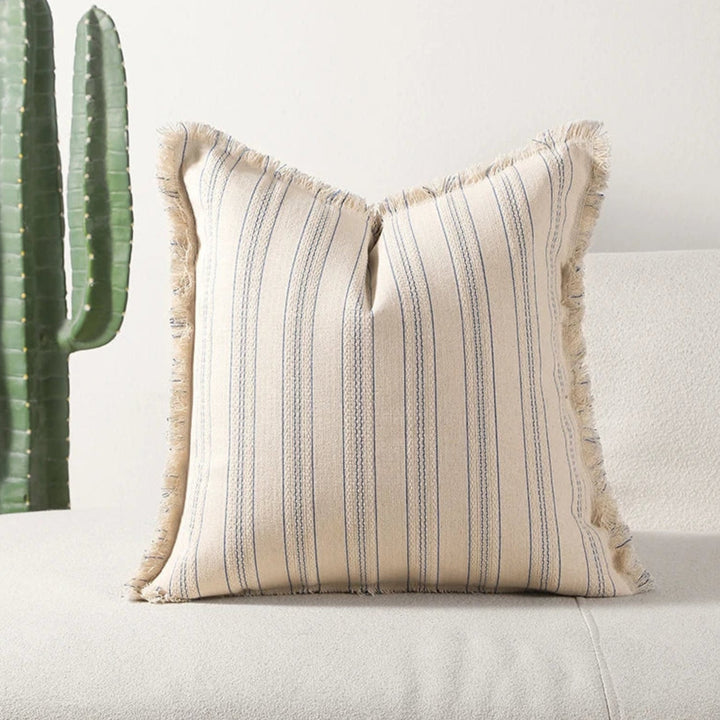 Kissenbezug Jacquard Streifen mit Fransen 45x45 cm