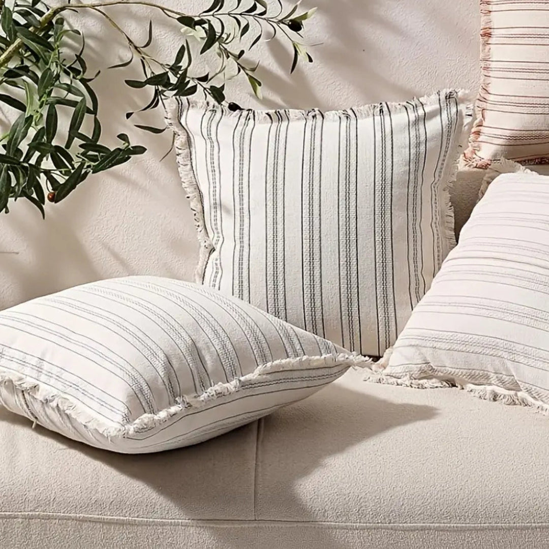 Kissenbezug Jacquard Streifen mit Fransen 45x45 cm