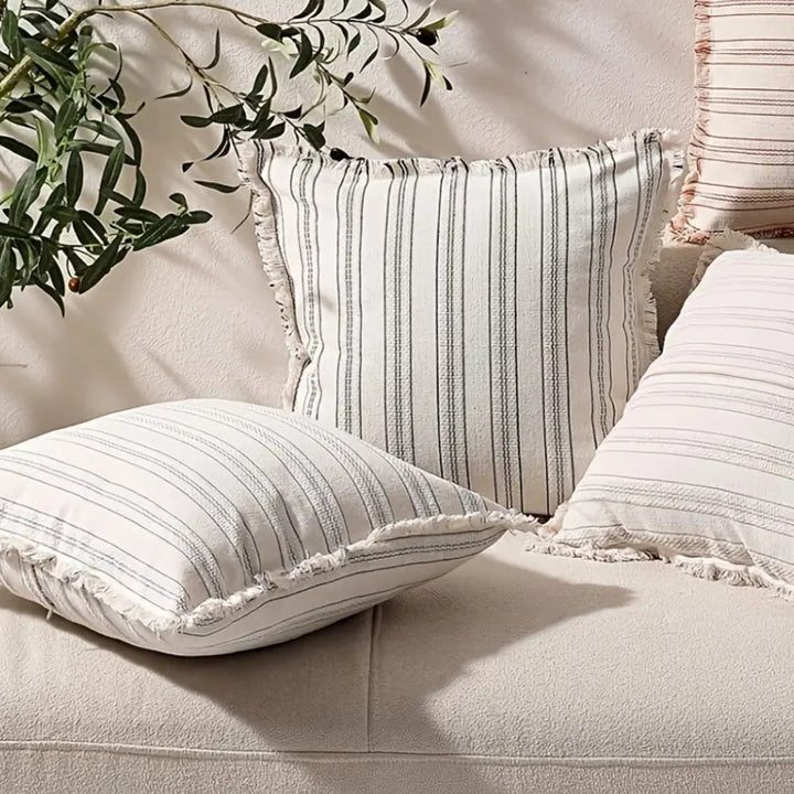 Kissenbezug Jacquard Streifen mit Fransen 45x45 cm