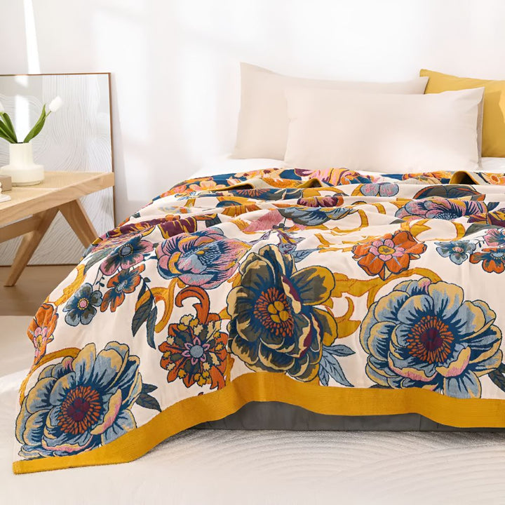Wendbare Baumwoll-Tagesdecke mit Blumenmuster, Queen-Format
