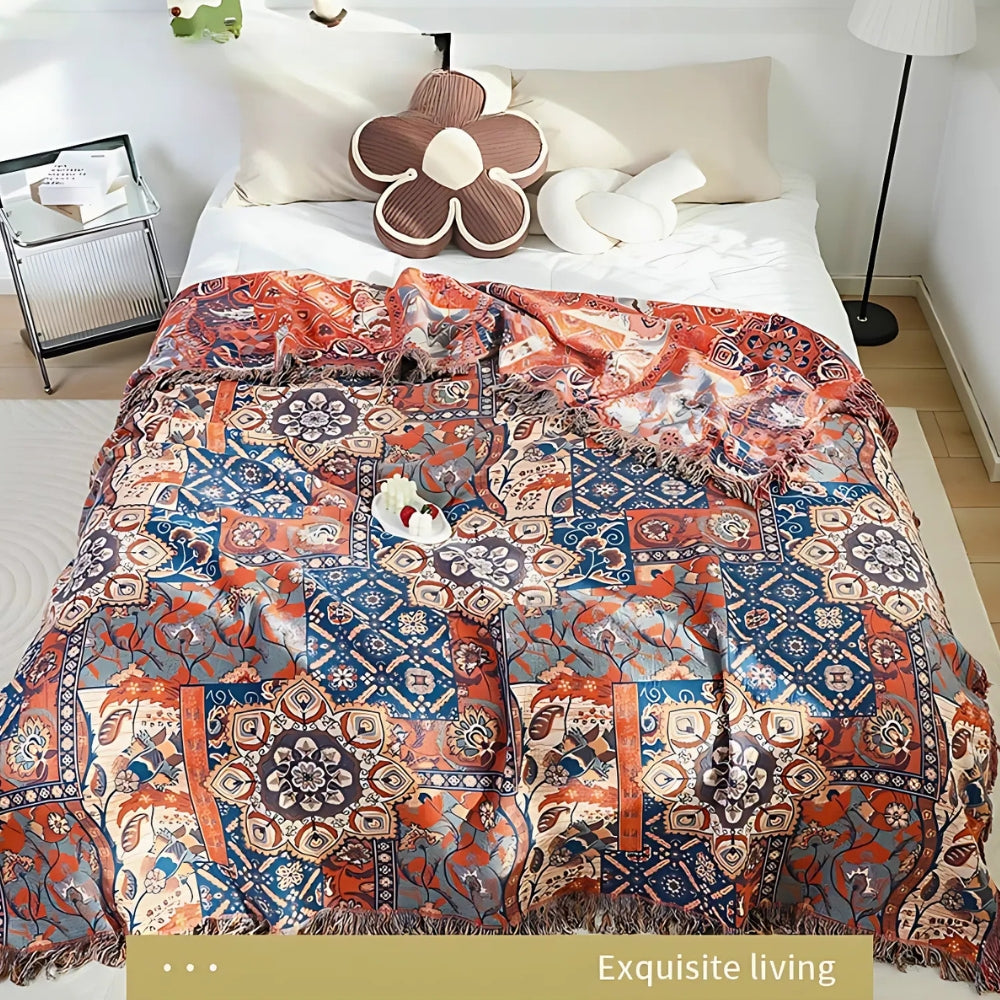 Helle florale Jacquard-Tagesdecke aus Baumwolle 200 x 230 cm