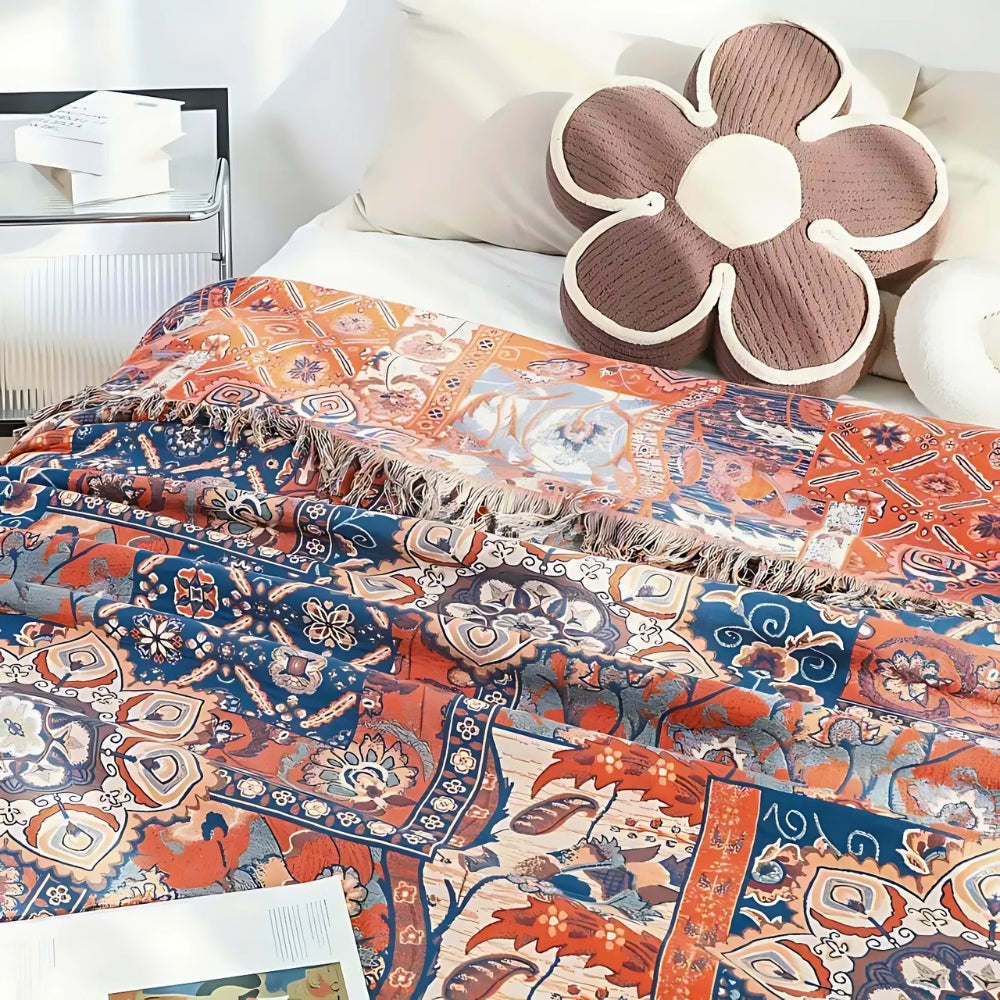 Helle florale Jacquard-Tagesdecke aus Baumwolle 200 x 230 cm