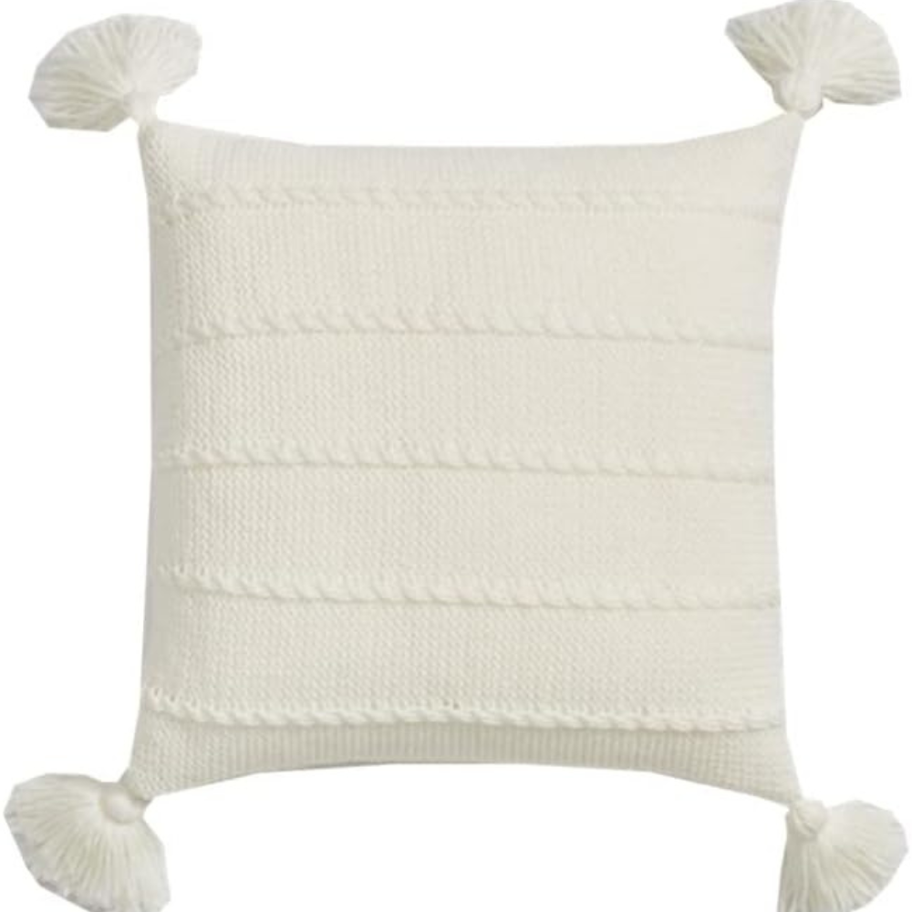 Kissenbezug Strick nordisch mit Quasten 45x45 cm