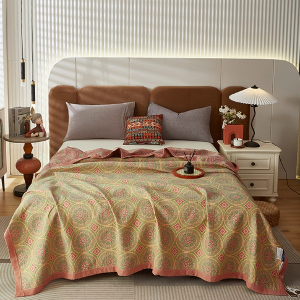 Baumwoll-Sommerdecke mit wendbarem Ginkgo-Muster