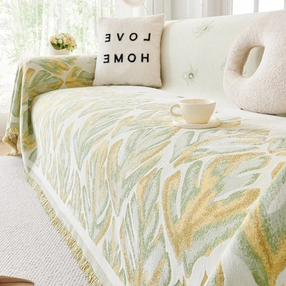 Sofaüberwurf Chenille Blattmuster