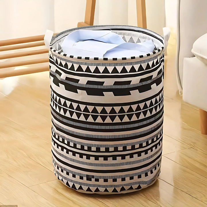 Panier à linge rond pliable à motif ethnique